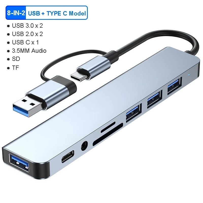 8-IN-2 USB Splitter 5Gbps High Speed Transmission Type C to USB OTG USB HUB 3.0 USB C HUB Dock Station Adapter For Computer Accessories