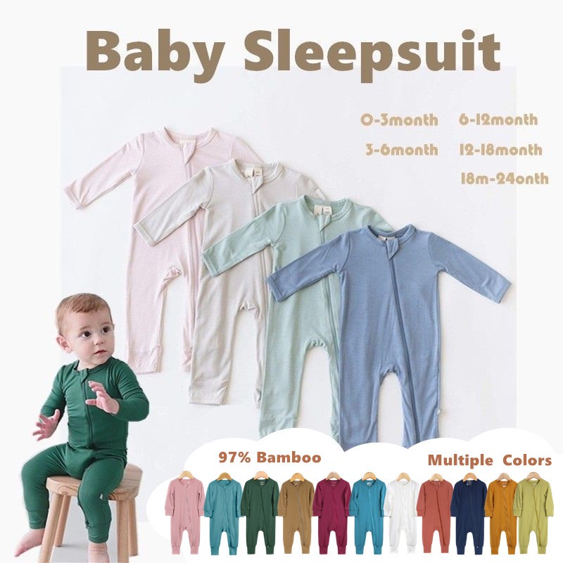 Newborn Bamboo Baby Sleepsuit Long Sleeve Two Way Zipper Baby Rompers