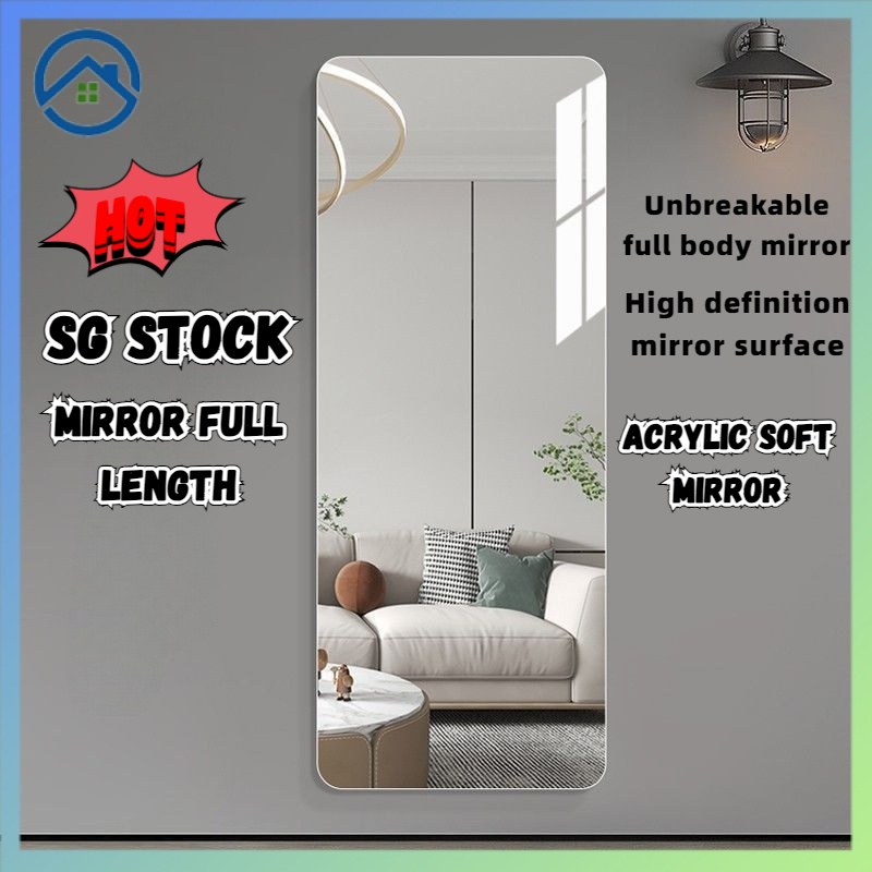 SG [READY STOCK] Acrylic soft mirror self-adhesive mesh red makeup mirror dormitory wall mounted dressing mirror full body mirror household bathroom mirror