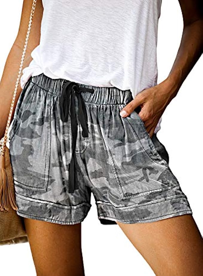 Acelitt Women Comfy Drawstring Casual Elastic Waist Pocketed Shorts Pants (S-XXL)
