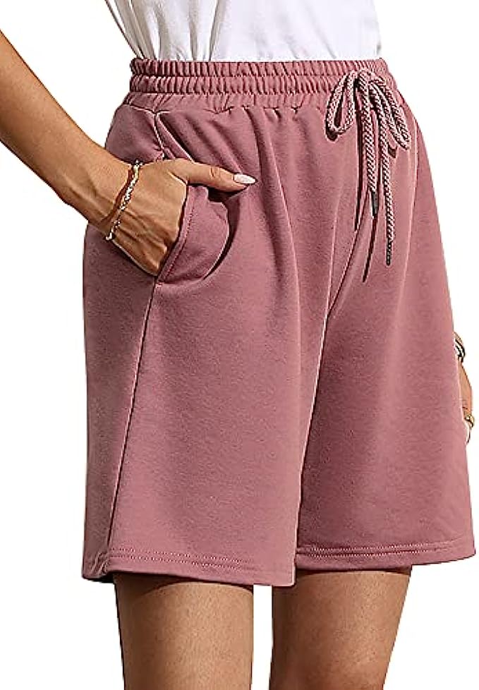 Quenteen Womens Lounge Bermuda Shorts Casual Summer Cotton Knee Length Shorts with Pockets
