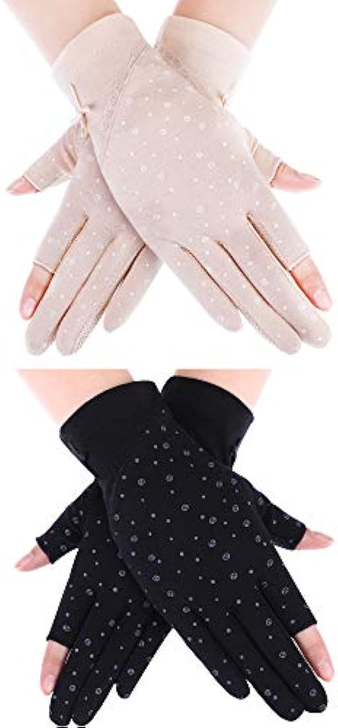 2 Pairs Women Sunblock Gloves Touchscreen Gloves UV Protection Driving Gloves for Summer Outdoor Activities