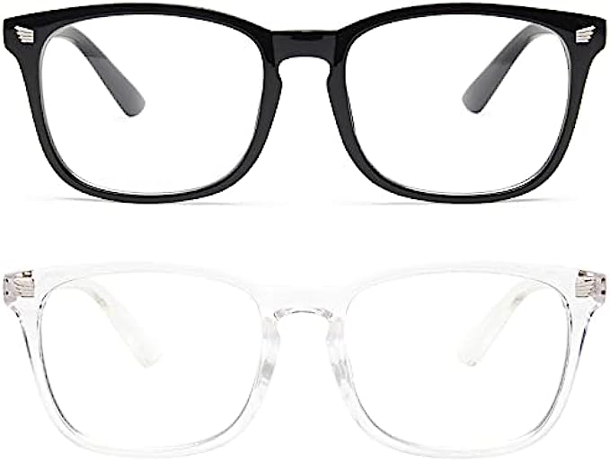 livho 2 Pack Blue Light Blocking Glasses, Computer Reading/Gaming/TV/Phones Glasses for Women Men,Anti Eyestrain &amp; UV Glare (Light Black+Clear)