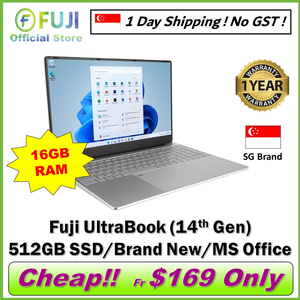 Brand New Fuji UltraBook Laptop / 16GB RAM / 512GB SSD / 14th Gen / 15.6 Inch  / Wins 11 / MS Office / Local Seller