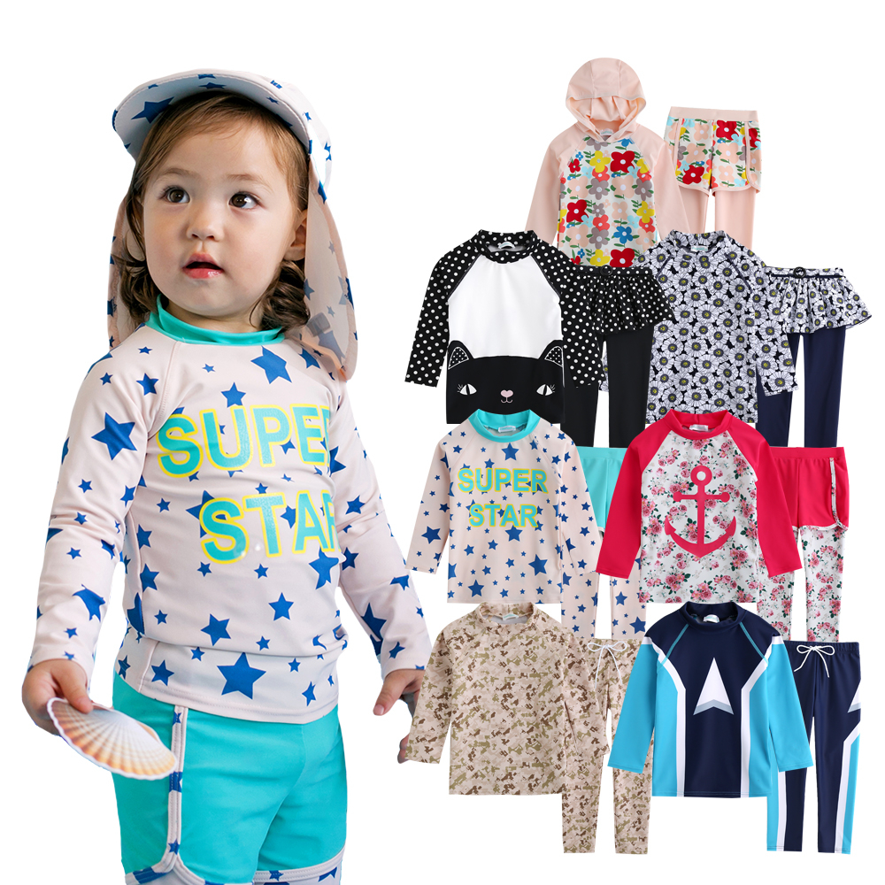 [KOREA VAENAIT BABY] 2-9Y Toddler Kids Boys UPF 50+UV Protection Quick Dry Rashguard Long Swimsuit Bathing Suit set