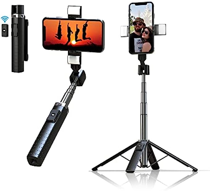 Newringo Selfie Stick Tripod with Fill Light,40" Extendable Cell Phone Tripod Stand,with Wireless Remote,Aluminum,Portable All in One Phone Holder,Compatible with iPhone Android Phones
