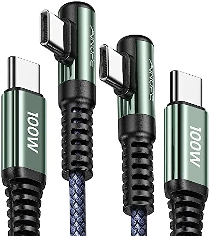 USB C to USB C Cable ???? 2-Pack 6.6ft, USBC to USBC Fast Charging Cable AINOPE Rigth Angle PD4.0/QC5.0 5A Type C to Type C USB C Cable Compatible with MacBook Pro 2021, iPad Pro 2021, Galaxy S22