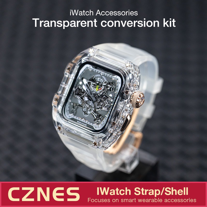 [Upgraded Version] Transparent Modified Strap Transparent Case Suitable for IWatch Full Range 44mm 45mm 49mm Rubber Strap Men's Strap