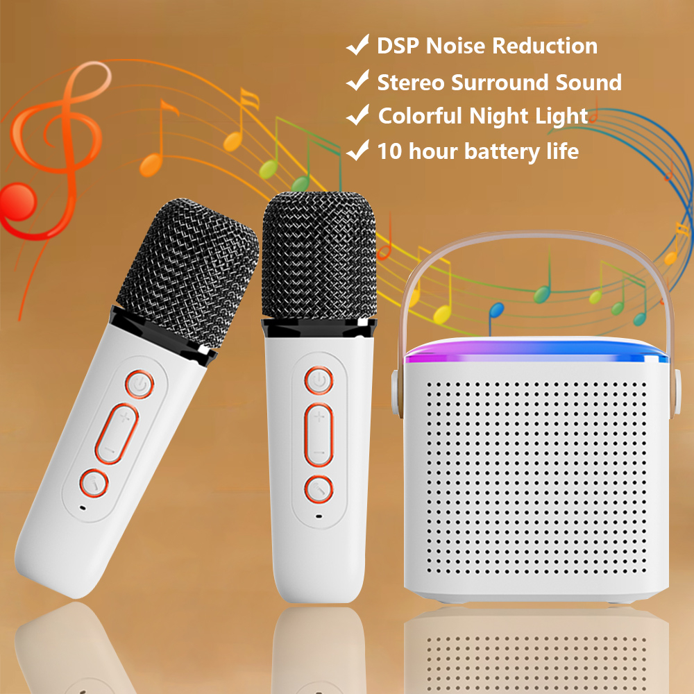 Portable Wireless Bluetooth Dual Microphone Karaoke Speaker Machine with colorful night light