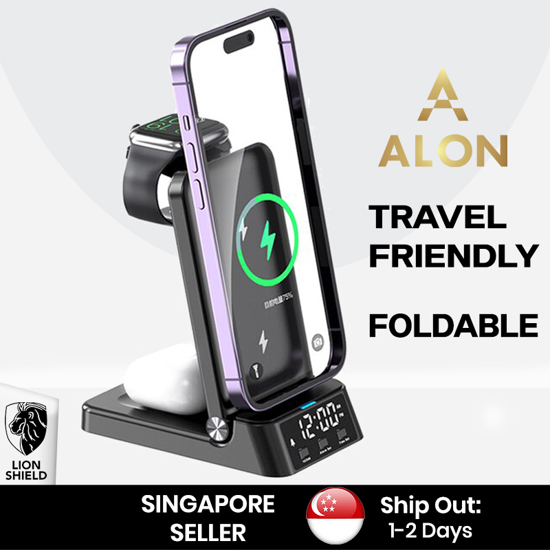 (SG) ALON 4 in 1 Wireless Charger for iPhone 14/13/12/11, Apple Watch 8/SE/7/6/5/4/3, AirPods Pro 2/Pro/AirPods 3/2