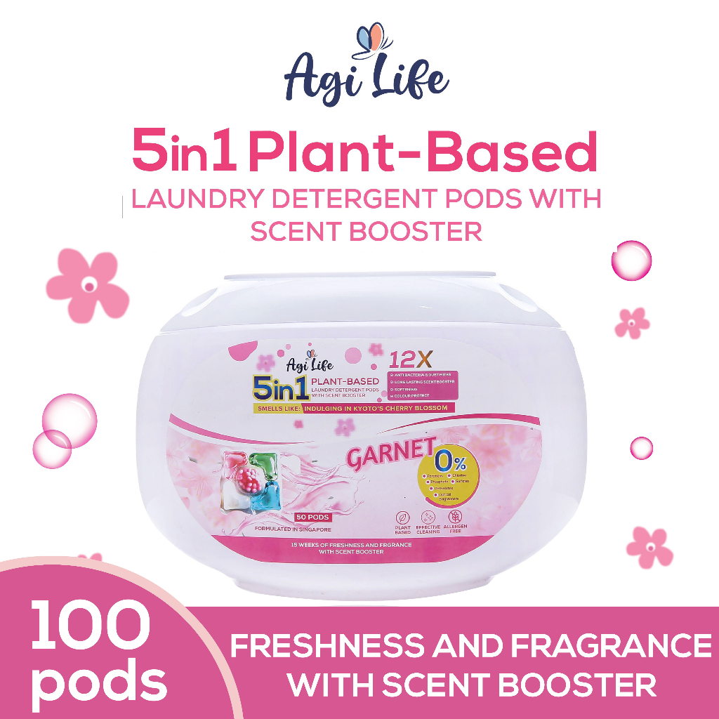[AgiLife] 100 pods - 5in1 Plant-Based Laundry Capsule With Scent Booster/ Cherry Blossom Scent