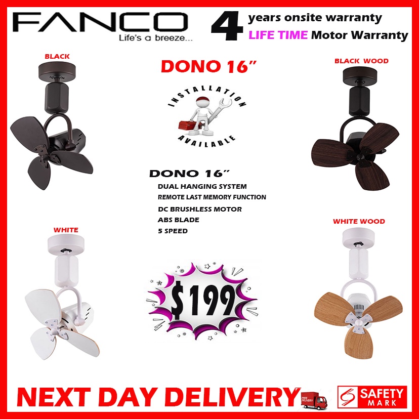 [FREE DELIVERY] FANCO DONO 16" Corner Fan - DC Motor Ceiling &amp; Wall Mounting Fan - Remote control Last Speed Memory