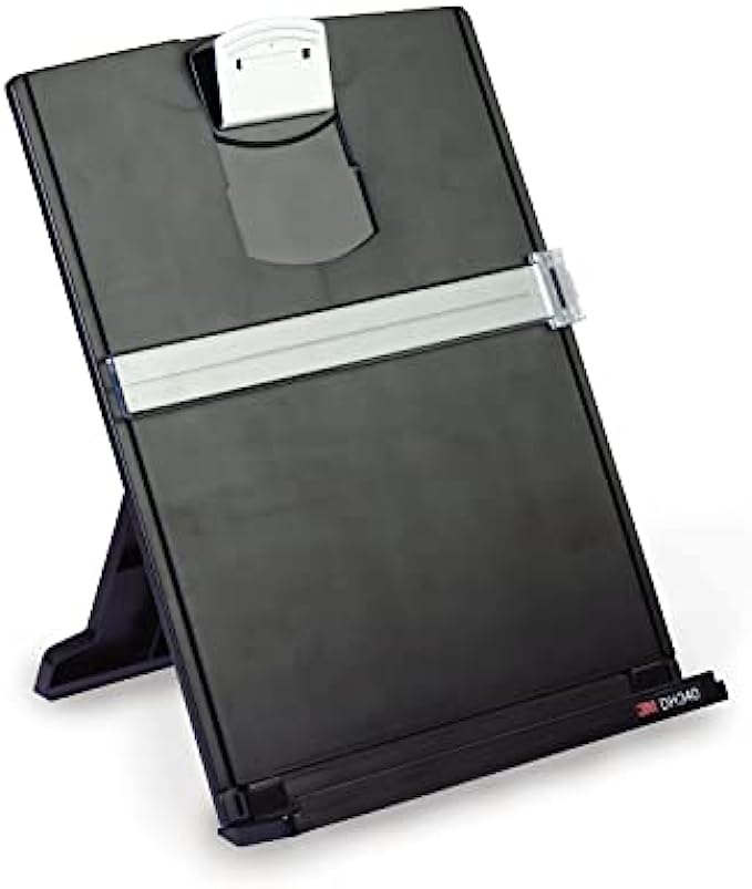 3M Desktop Document Holder Copy Holder, Adjustable Clip Holds Portrait and Landscape Documents for Easy Viewing, Bottom Ledge Has Lip to Keep up to 150 Sheets Securely in Place, Black (DH340MB)