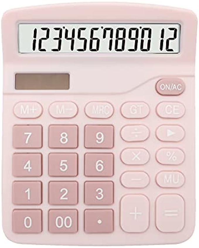 Pink Calculator, UPIHO Basic Office Calculator, Desktop Calculator 12 Digit with Large LCD Display for Pink Office Supplies with Sensitive Button, Pink Office Supplies, School Supplies for Teen Girls