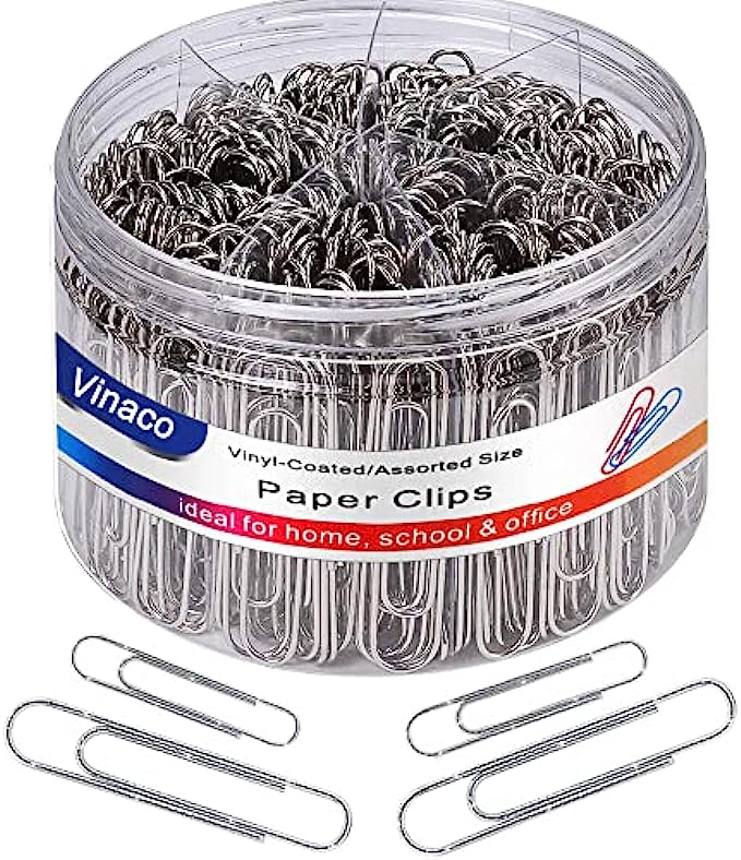 Vinaco Paper Clips Non Skid, Medium and Jumbo Paper Clips (1.3 inch &amp; 2.0 inch), Durable &amp; Rustproof, Coated Paper Clip Great for Office School and Personal Use