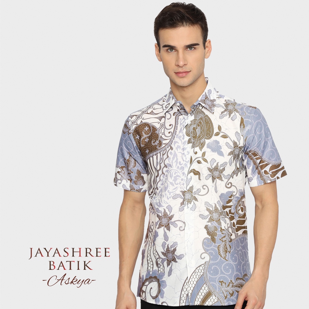 KEMEJA Jayashree Batik Slimfit Askya Brown Men's Batik Shirt Short Sleeve
