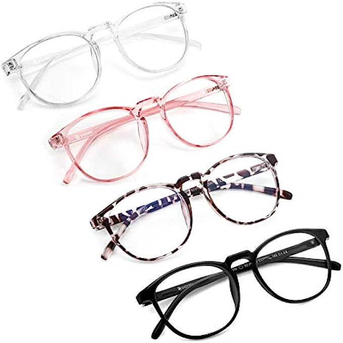 PAZELY 4 Pairs of Oval Frame Blue Light Glasses for Men and Women Computer Game Glasses
